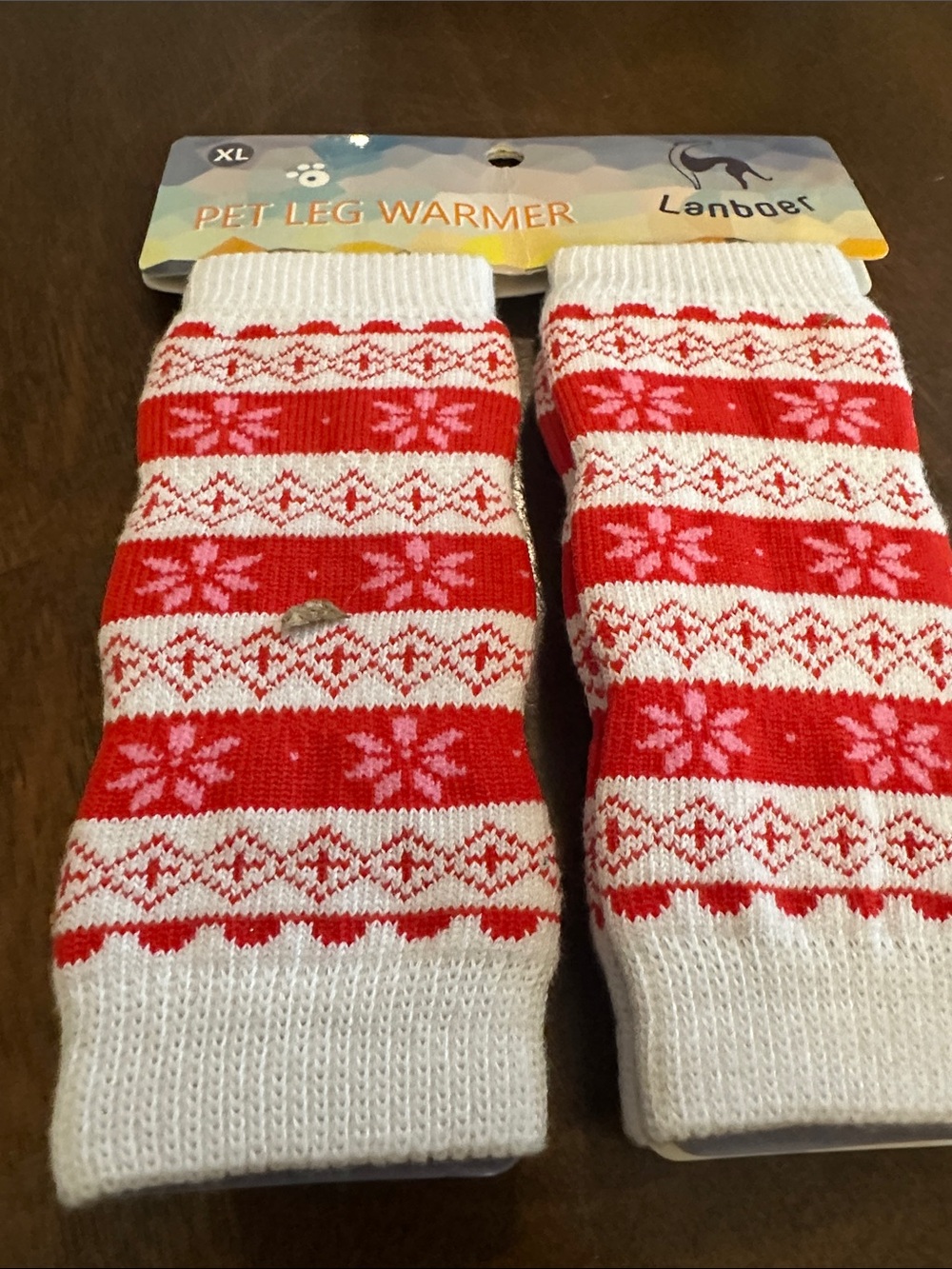 Red and White Pet Leg Warmers - XL
